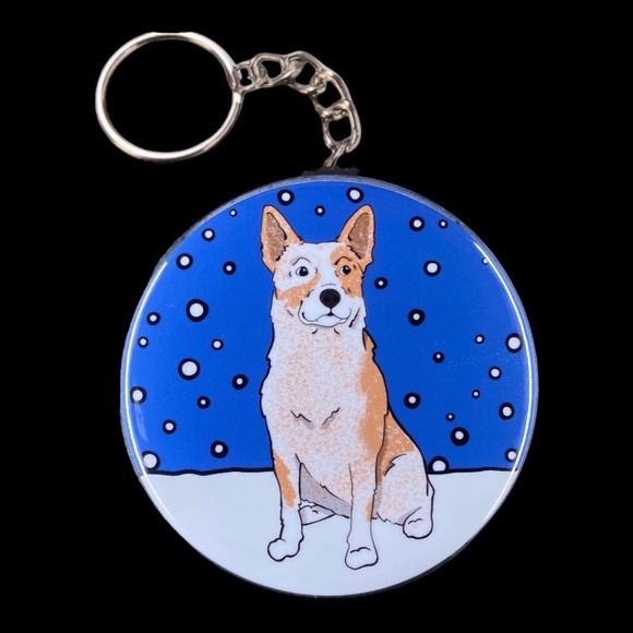 Red Heeler in the Snow Keychain, Handmade Holiday Dog Accessories Gift - Picture 1 of 3